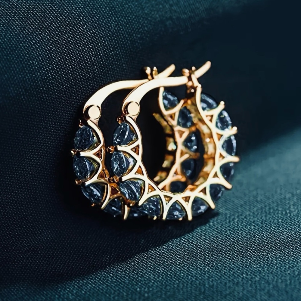 Gold Hoops with Blue Gemstones